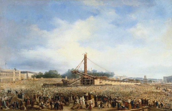 Erection de l'obélisque de Louqsor (Louxor) sur la place de la Concorde, le 25 octobre 1836